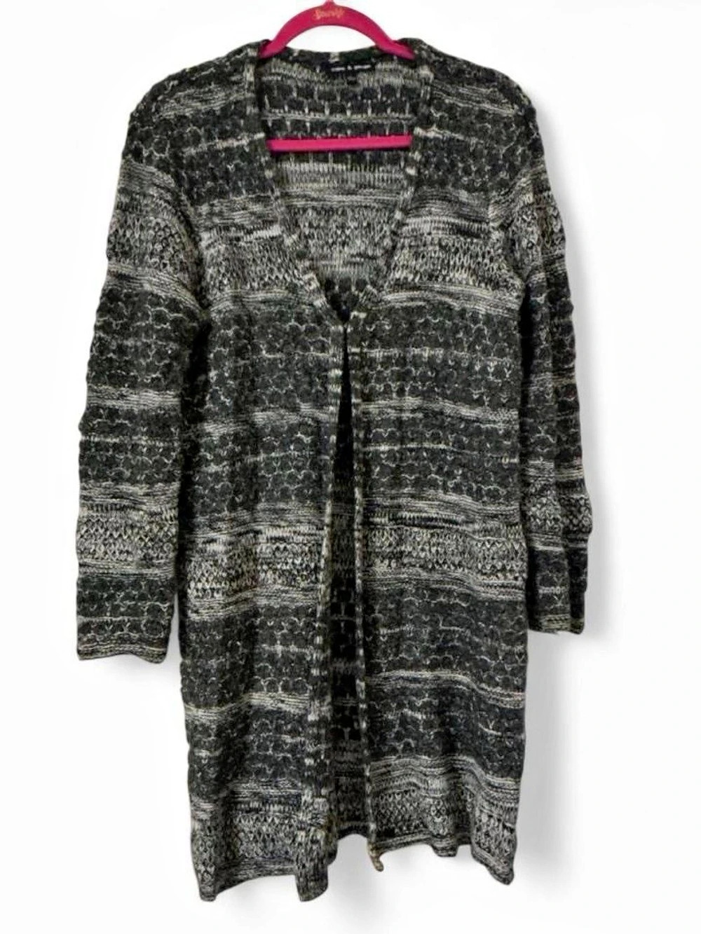 Cable & Gauge Marled Charcoal Gray Space Dye Longline Duster Cardigan Sweater L